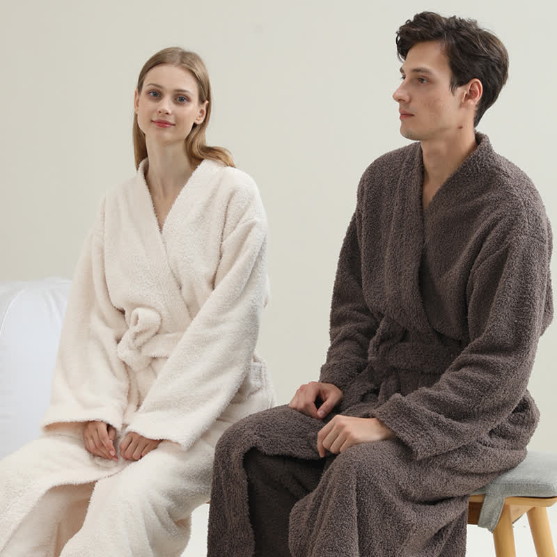 Couple Matching Solid Color Bathrobe Pants Set - image 2