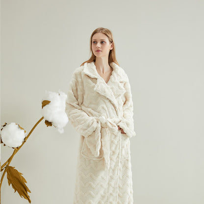 Unisex Solid Wavy Textured Bathrobe - Beige - XL - image 6