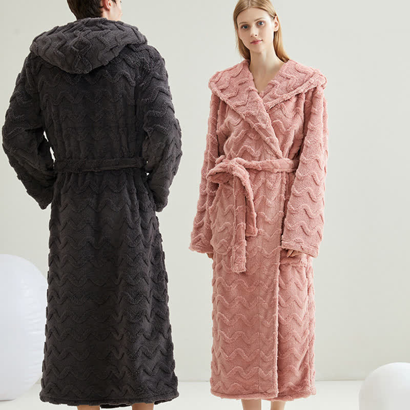 Unisex Wavy Textured Hooded Bathrobe - image 2
