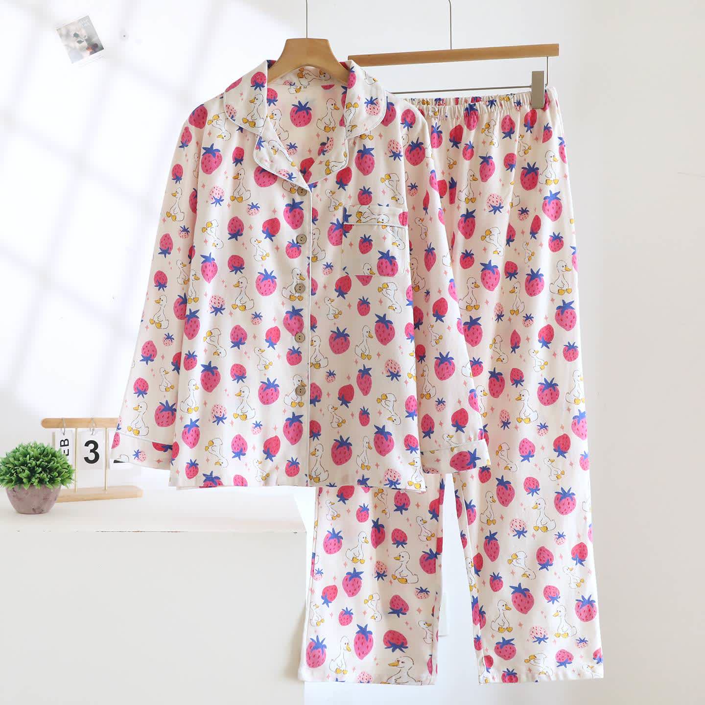 Strawberry Brushed Cotton Loungewear Set - As Picture - XL - image 0