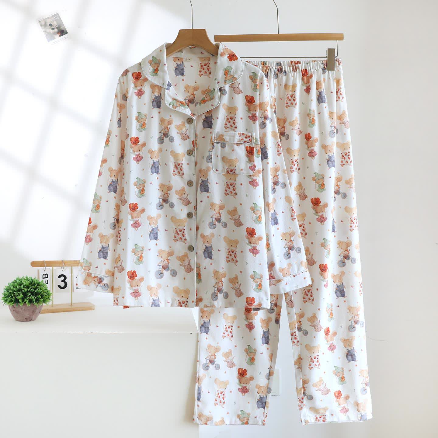 Cartoon Animal Brushed Cotton Loungewear Set - As Picture - XL - image 0