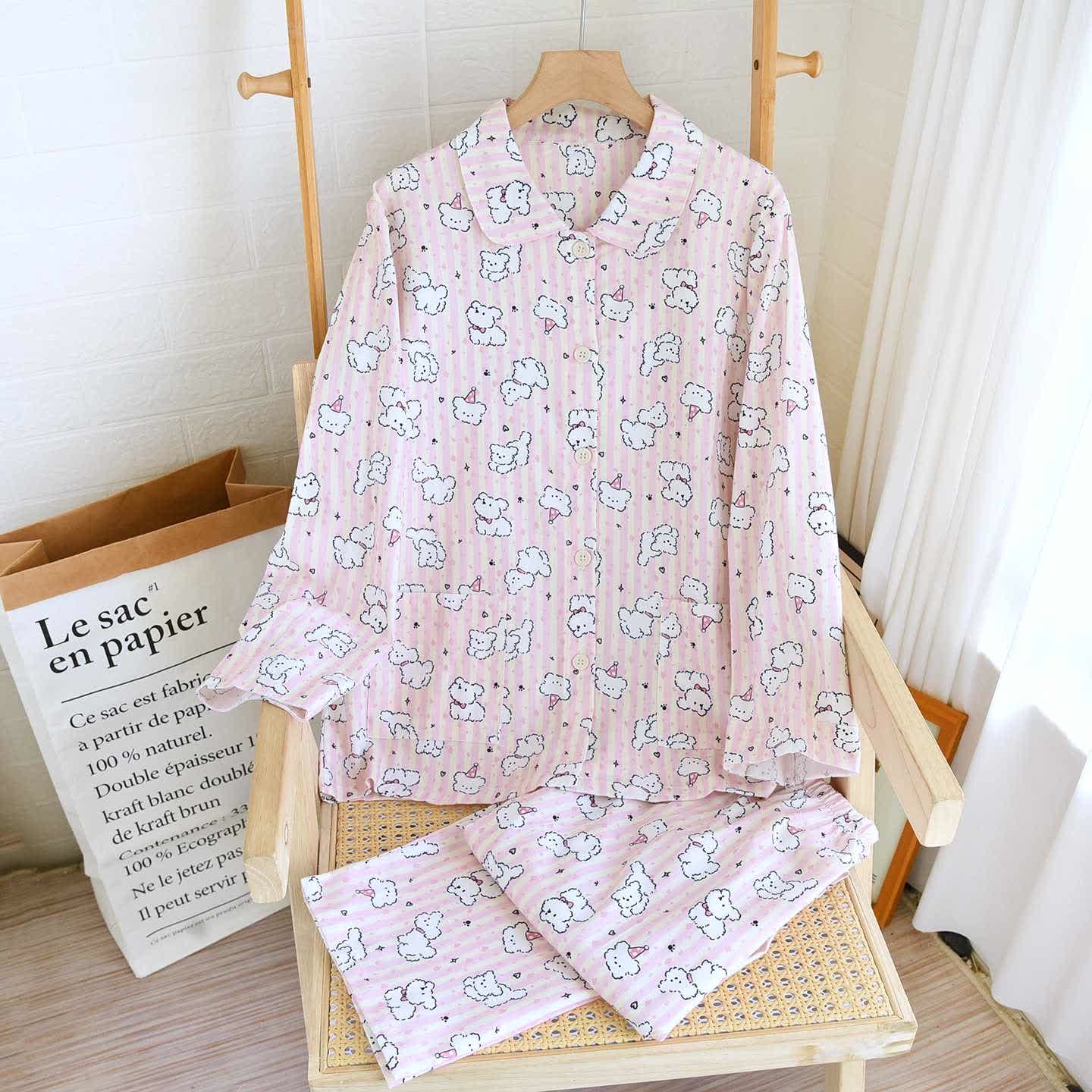 Cartoon Puppy Brushed Cotton Loungewear Set - As Picture - XL - image 0