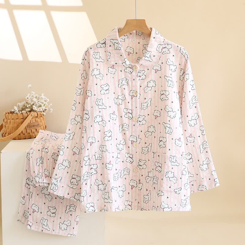 Cartoon Puppy Brushed Cotton Loungewear Set - image 1