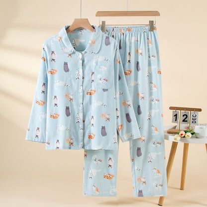 Cartoon Cat Brushed Cotton Loungewear Set - As Picture - XL - image 0