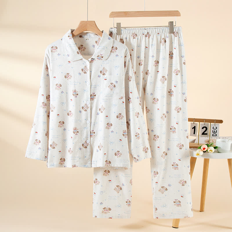 Dog Beige Brushed Cotton Loungewear Set - As Picture - XL - image 0