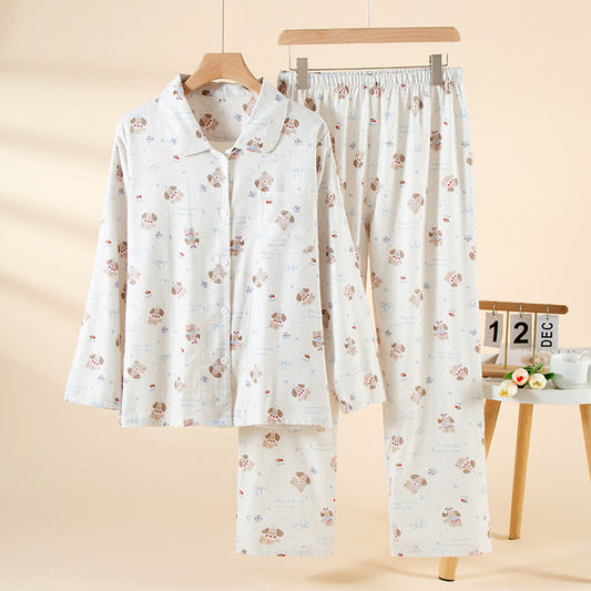 Dog Beige Brushed Cotton Loungewear Set - As Picture - XL - image 0