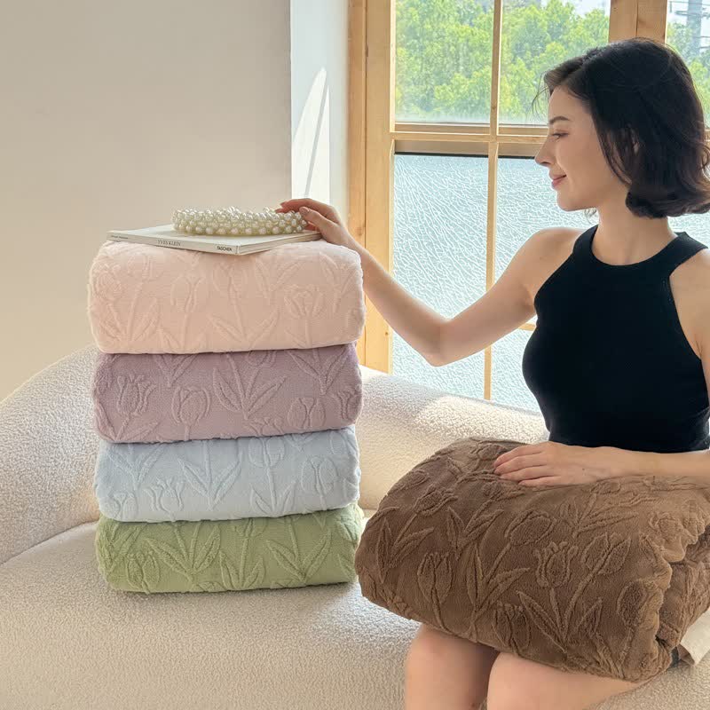 Faux Fur Tulip Textured Plush Blanket - image 1