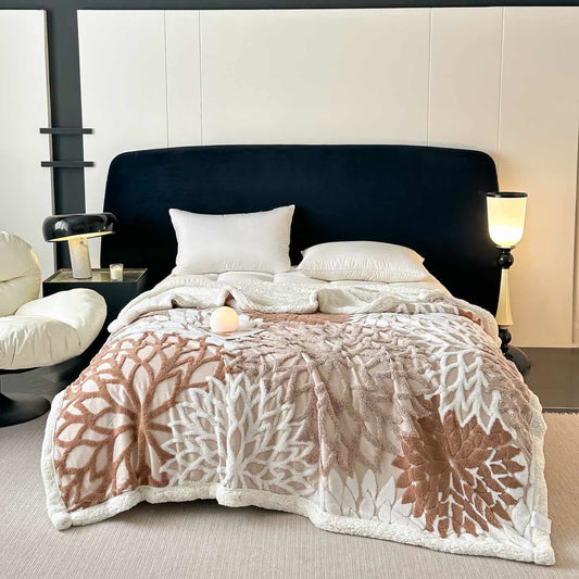 Floral-inspired Jacquard Sherpa Blanket - Khaki - Queen - image 0