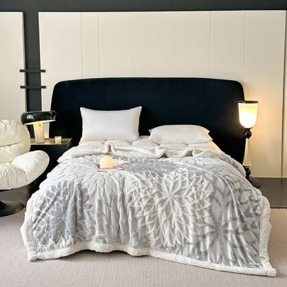 Floral-inspired Jacquard Sherpa Blanket - Light Gray - Queen - image 13