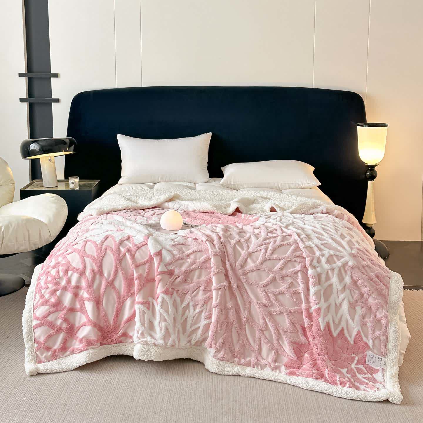 Floral-inspired Jacquard Sherpa Blanket - Pink - Queen - image 15