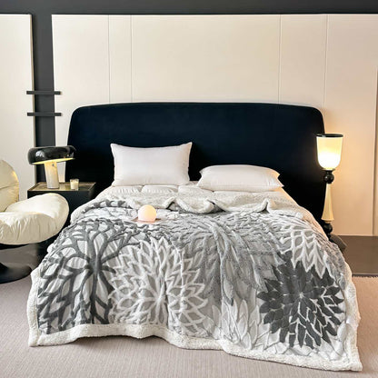 Floral-inspired Jacquard Sherpa Blanket - Dark Gray - Queen - image 14
