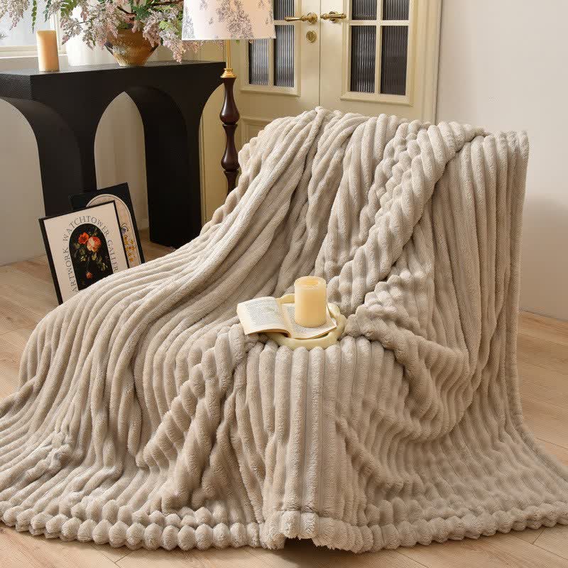 Modern Striped Warm Throw Blanket - Khaki - Queen - image 8