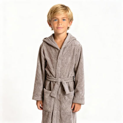 Solid Hooded Cotton Child Bathrobe - image 10