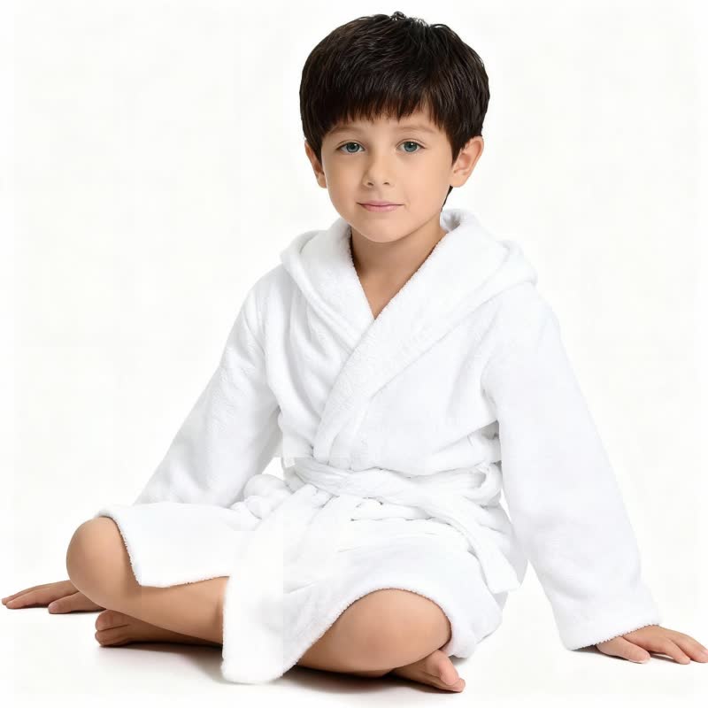 Solid Hooded Cotton Child Bathrobe - image 3
