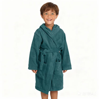 Solid Hooded Cotton Child Bathrobe - image 5