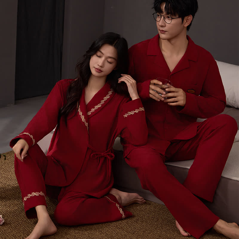 Red Couple Matching Cotton Pajama Set - Red - Men:3XL - image 0