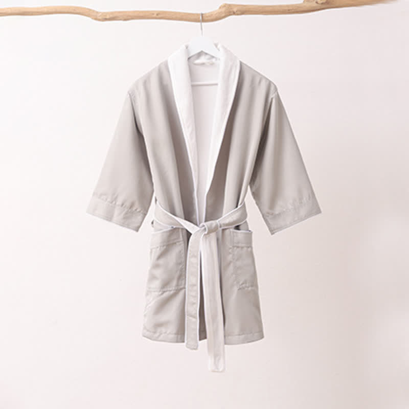 Minimalist Solid Color Pocket Child Bathrobe - Grey - XL - image 10