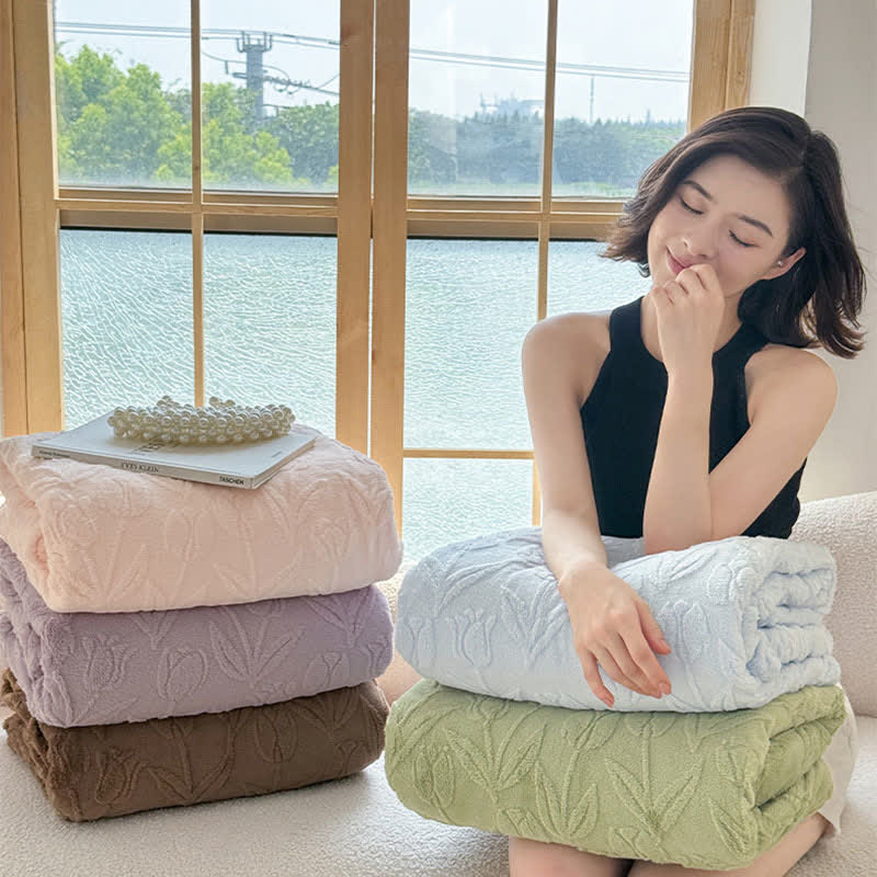 Faux Fur Tulip Textured Plush Blanket - image 2