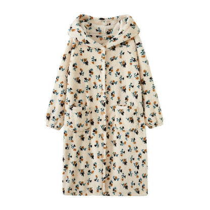 Rustic Floral Hooded Button Plush Robe - image 3