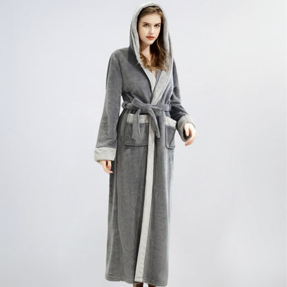 Unisex Fleece Plush Warm Hooded Robe - Dark Gray - XL - image 7