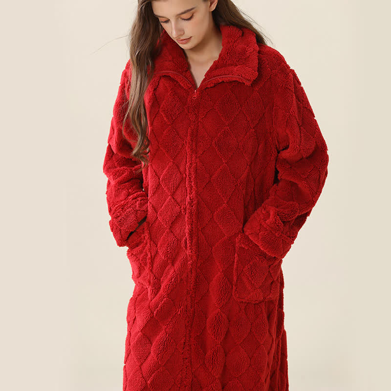 Diamond Textured Zip-Up Plush Robe - image 13
