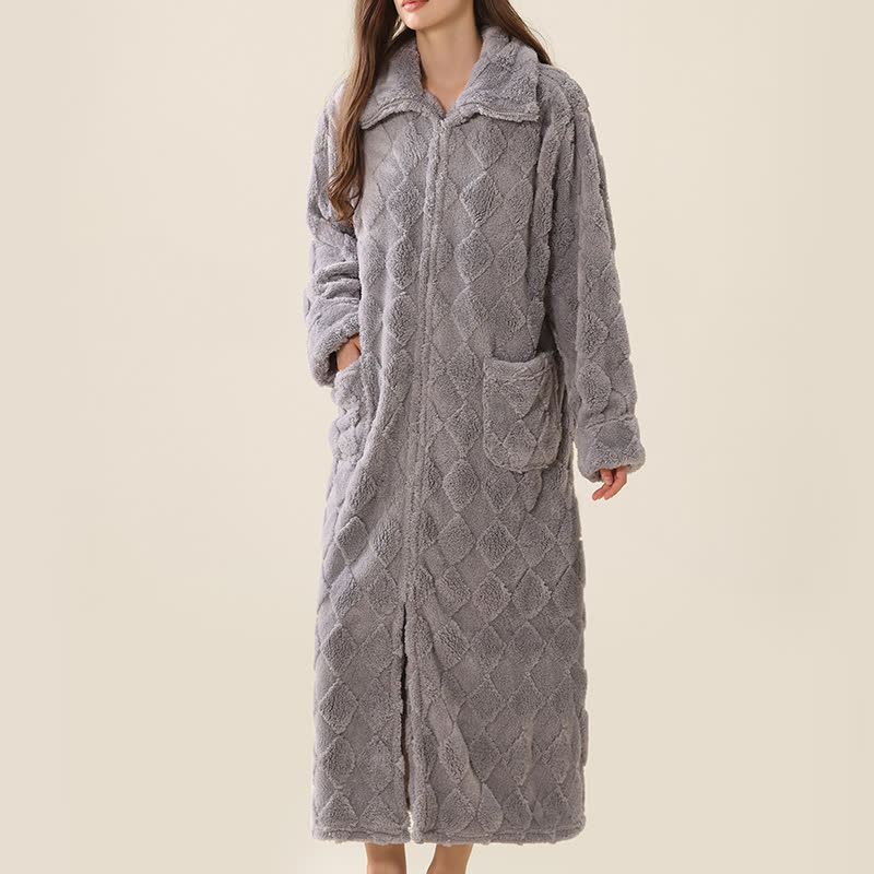 Diamond Textured Zip-Up Plush Robe - image 21