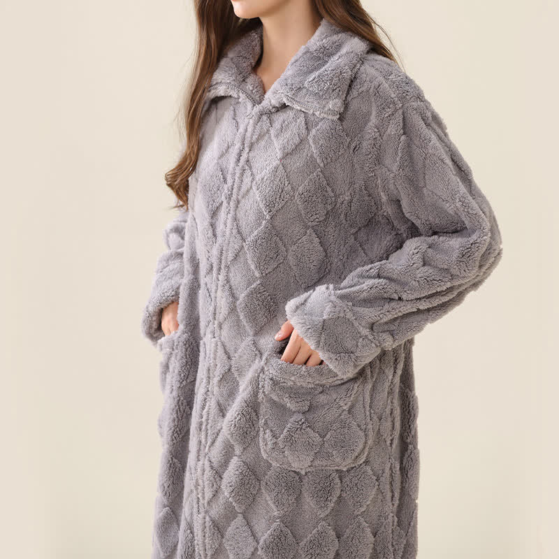 Diamond Textured Zip-Up Plush Robe - image 24