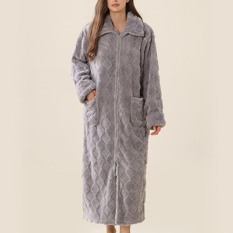 Diamond Textured Zip-Up Plush Robe - image 22