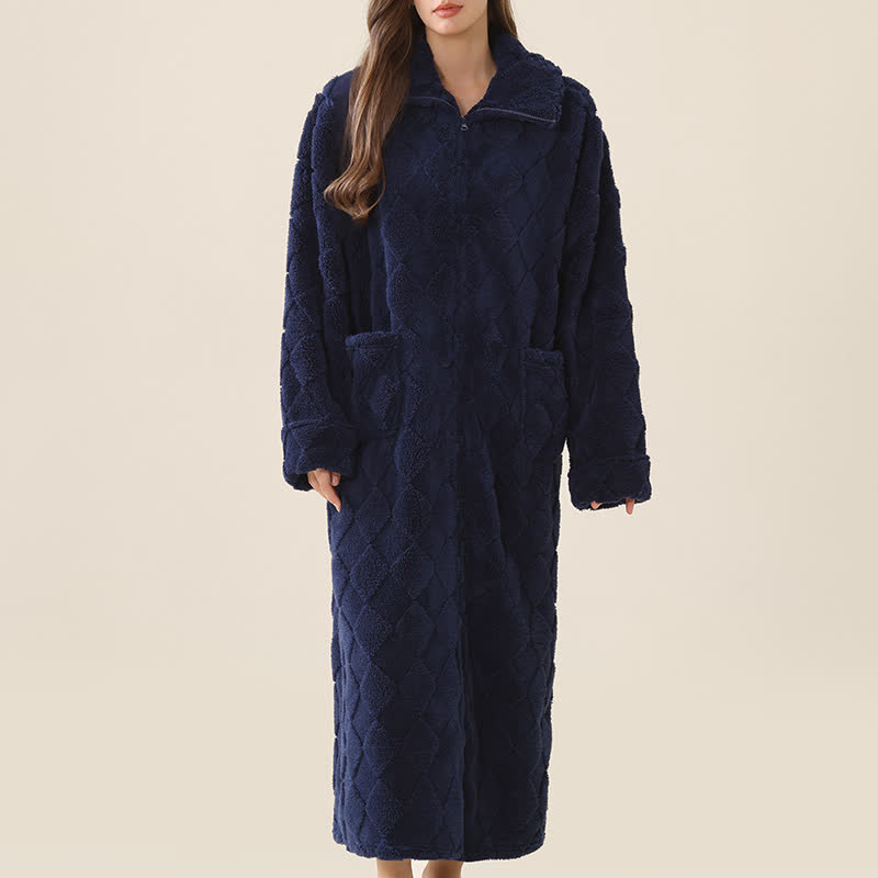 Diamond Textured Zip-Up Plush Robe - image 16