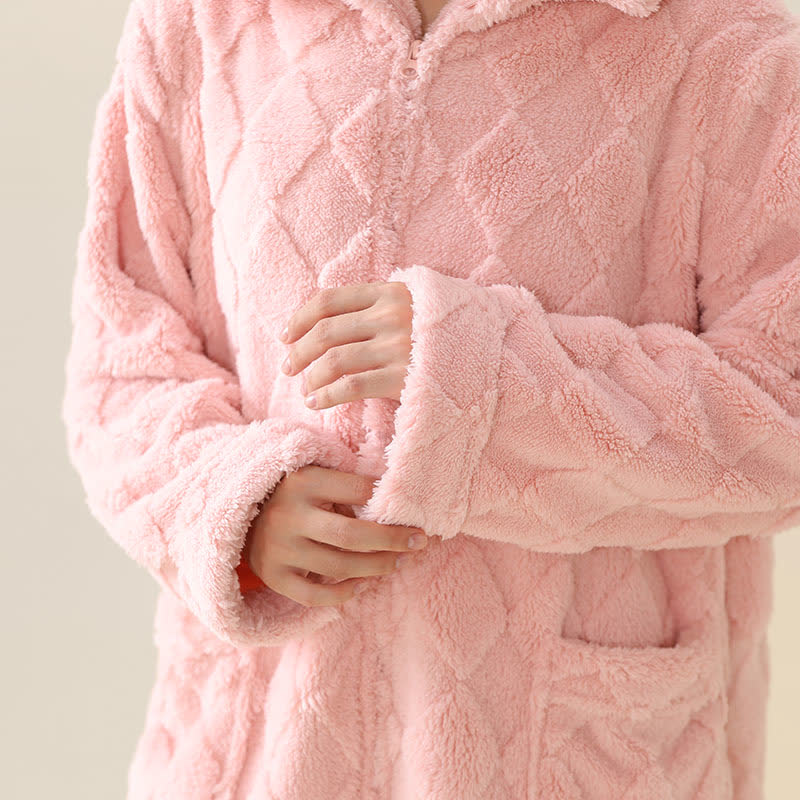 Diamond Textured Zip-Up Plush Robe - image 8