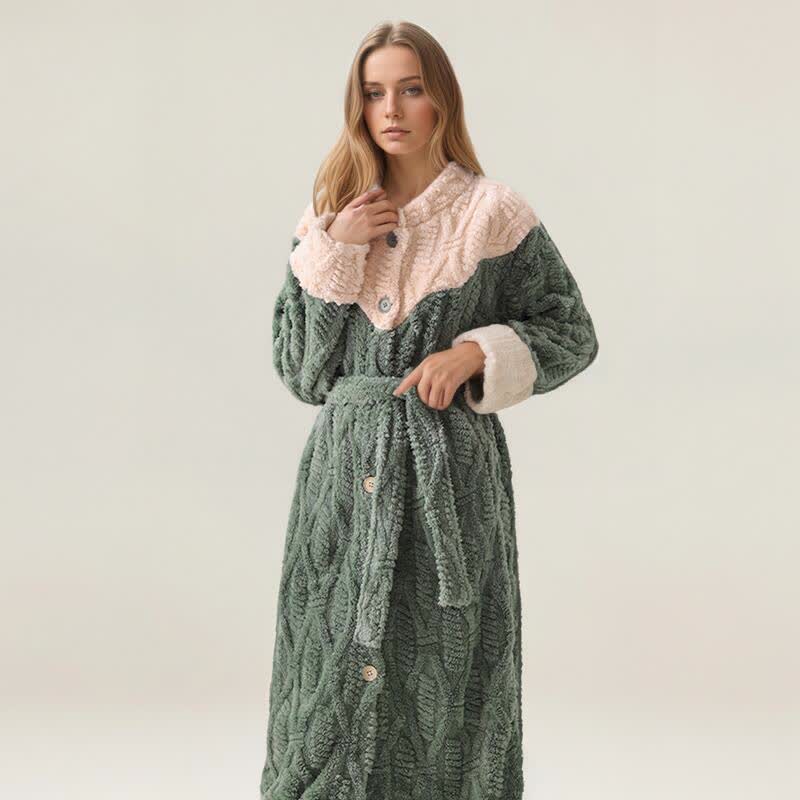 Colorblock Round Neck Plush Bathrobe Set - image 2