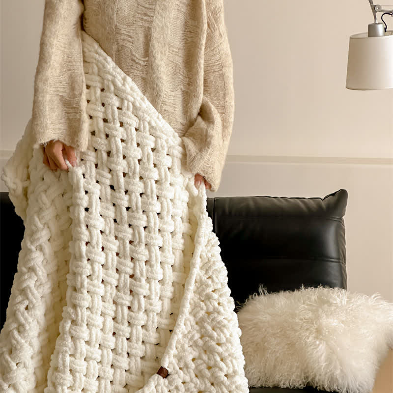 Chunky Knit Hand-Woven Throw Blanket - image 5
