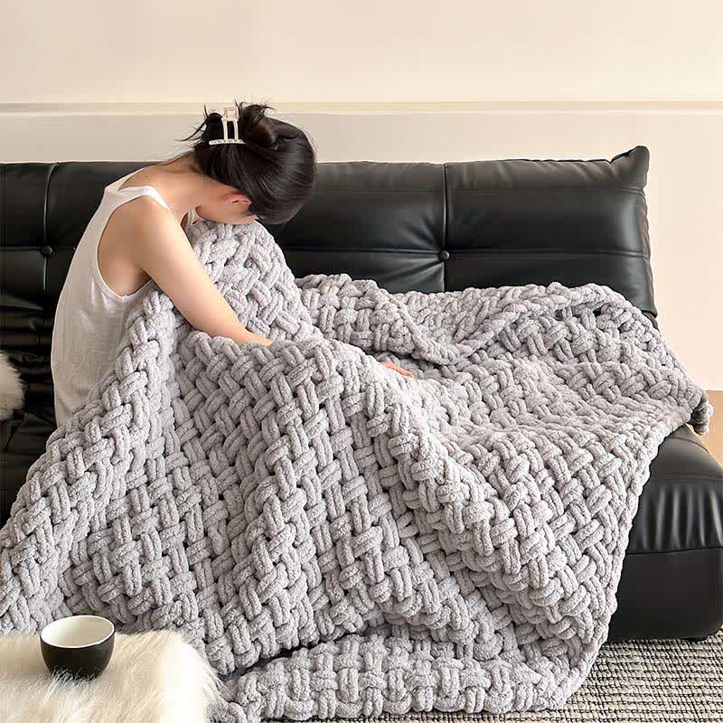 Chunky Knit Hand-Woven Throw Blanket - Gray - 51" x 67" - image 13