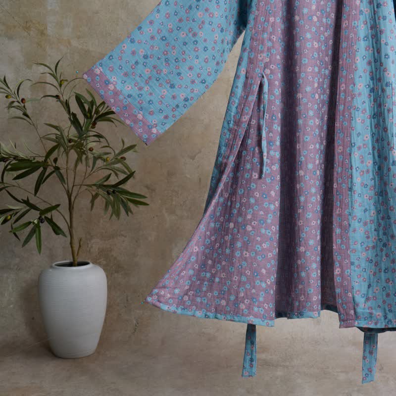 Rustic Floral Jacquard Cotton Kimono Robe - image 3