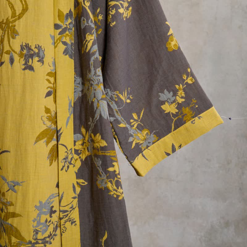 Vintage Floral Leaf Cotton Kimono Robe - image 5