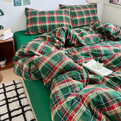 Classic Plaid Cotton Bedding Set - Green - Bedding Set (4PCS) - King - image 0