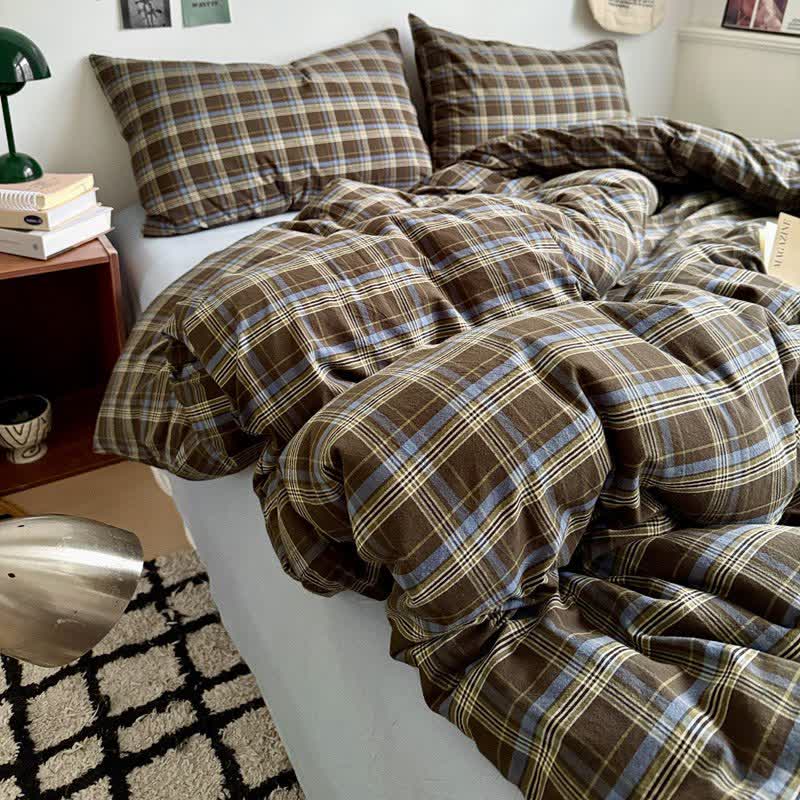 Classic Plaid Cotton Bedding Set - Brown - Bedding Set (4PCS) - King - image 17