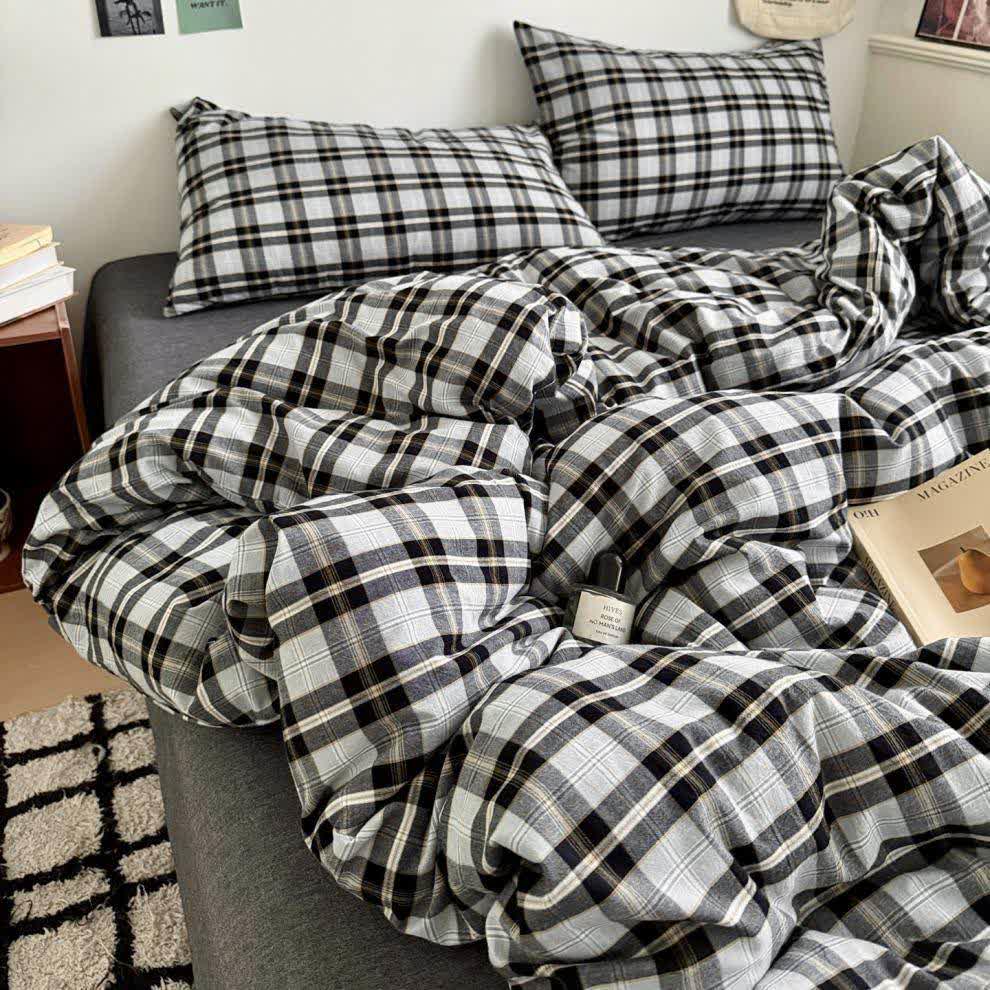 Classic Plaid Cotton Bedding Set - Gray - Bedding Set (4PCS) - King - image 23