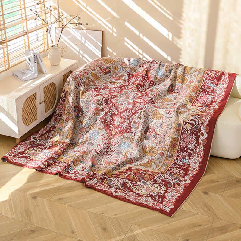 Retro Red Floral Jacquard Cotton Quilt - image 4