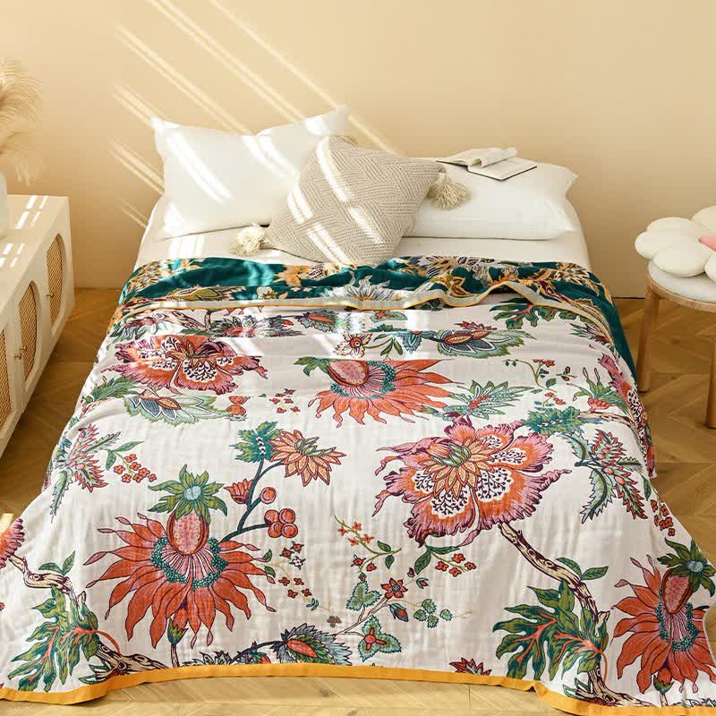 Retro Blooming Flower Cotton Gauze Quilt - image 1