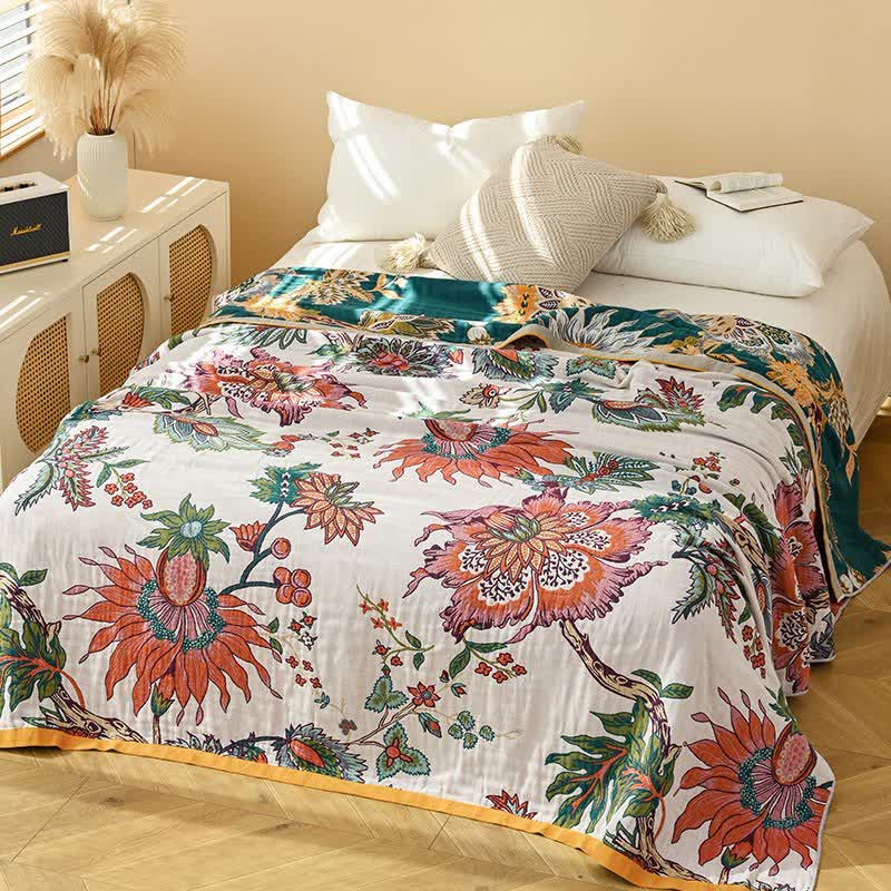 Retro Blooming Flower Cotton Gauze Quilt - King - image 0