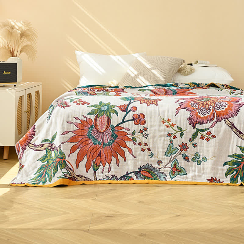 Retro Blooming Flower Cotton Gauze Quilt - image 3