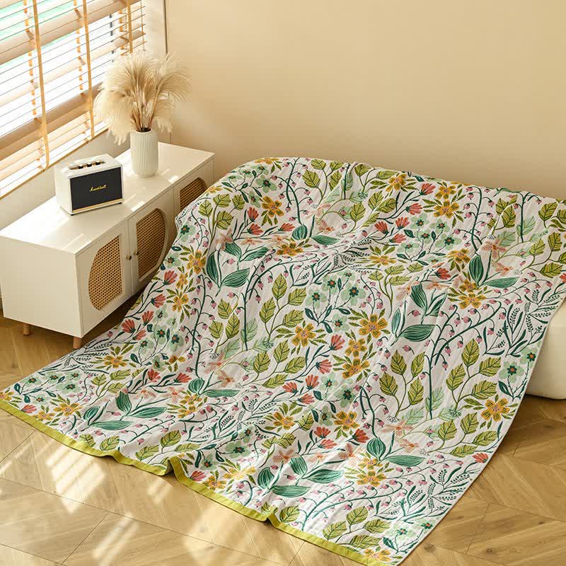 Green Leaf Flower Cotton Gauze Quilt - image 3