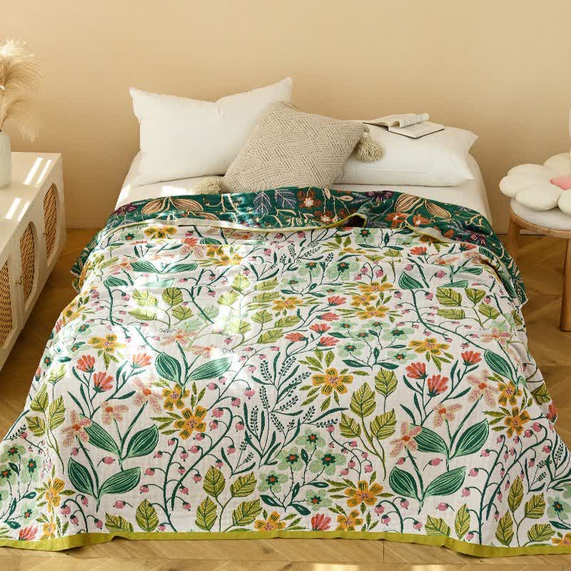 Green Leaf Flower Cotton Gauze Quilt - image 1