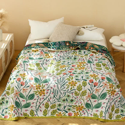 Green Leaf Flower Cotton Gauze Quilt - image 1