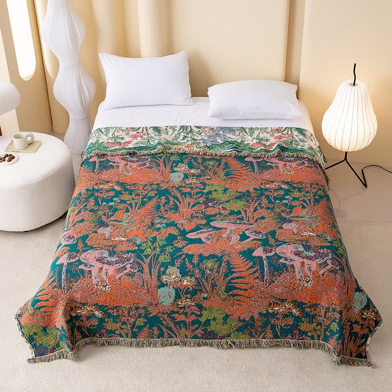 Mushroom Forest Cotton Gauze Tassel Quilt - image 1