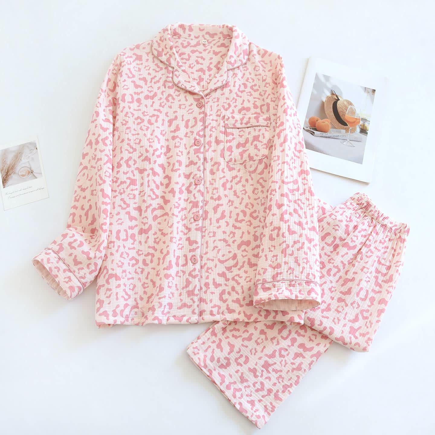 Soft-Tone Leopard Print Cotton Loungewear Set - Pink - XL - image 2