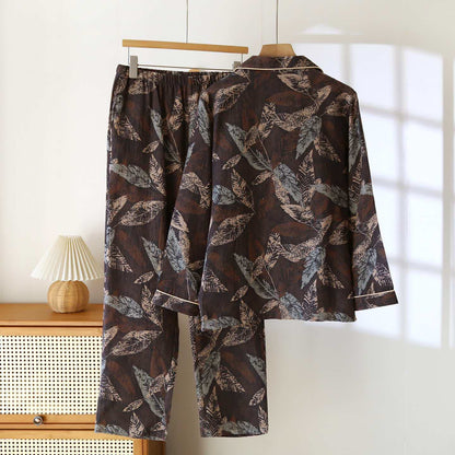 Artistic Leaf Jacquard Cotton Gauze Loungewear - image 1