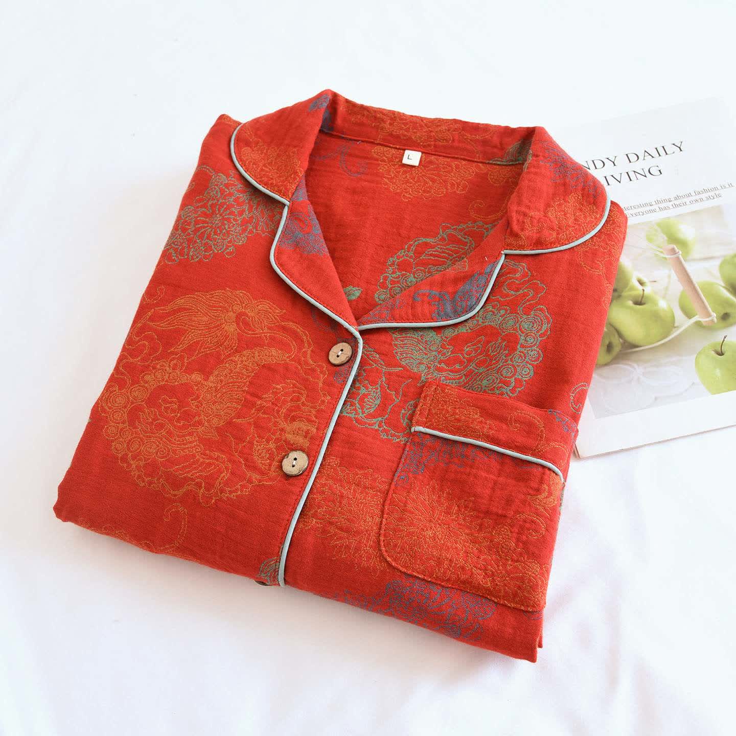 Oriental Dragon & Phoenix Cotton Pajama Set - image 1