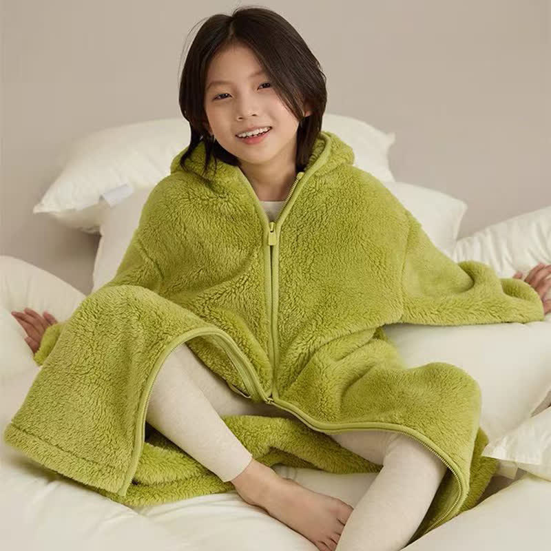 Solid Hooded Zip-up Plush Child Robe - image 5
